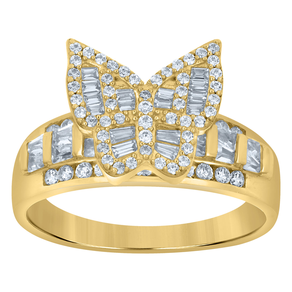10K Yellow Gold Womens Baguette Cubic-Zirconia Butterfly Ring