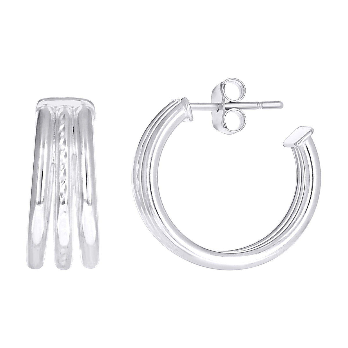 925 Sterling Silver Womens Diamond-Cut Round Tube Hoop Earrings