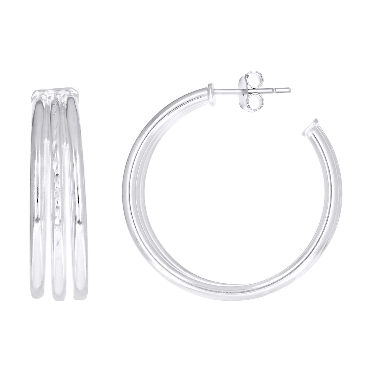 925 Sterling Silver Womens Diamond-Cut Round Tube Hoop Earrings