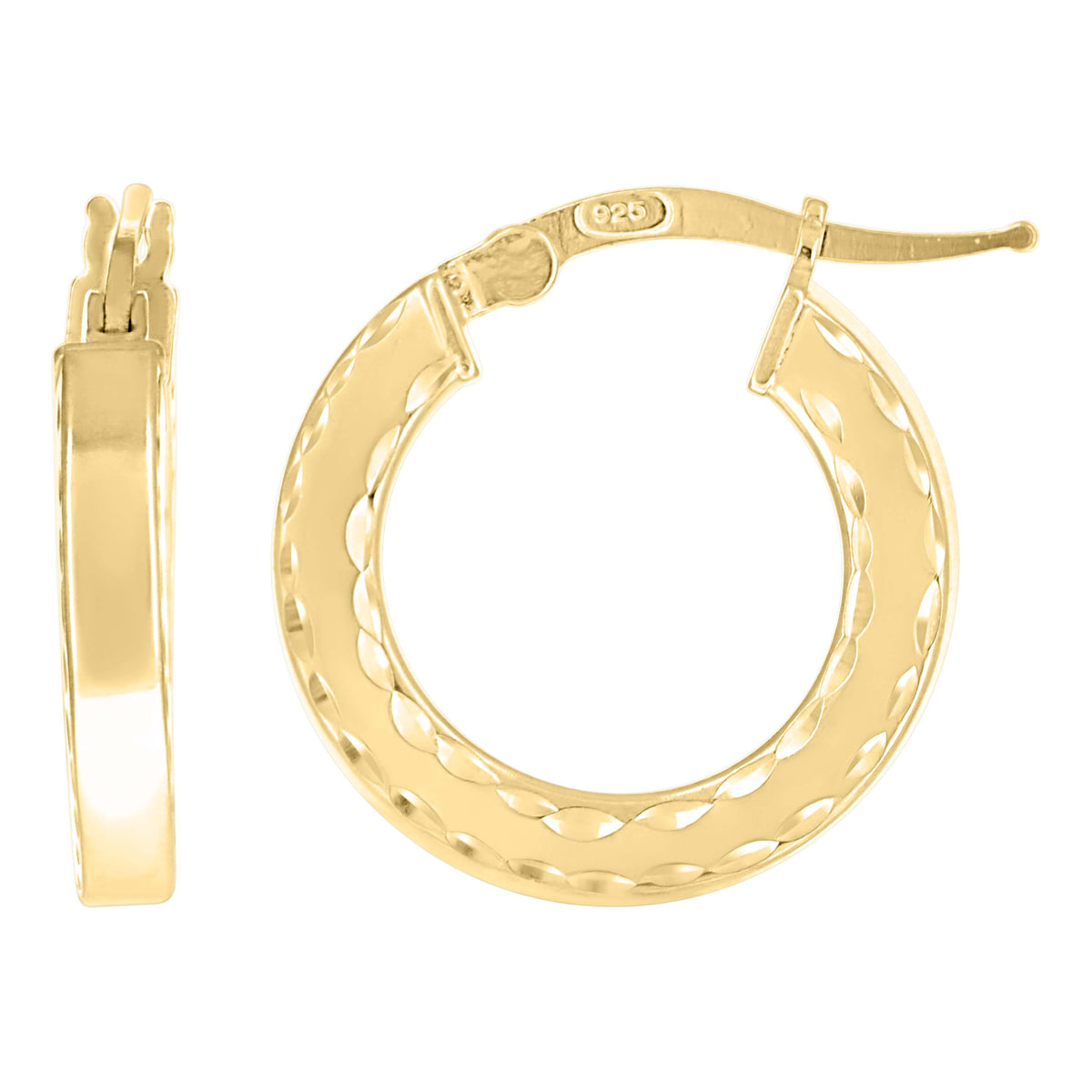 925 Sterling Silver Yellow-tone Womens Diamond-Cut Square Tube Hoop Earrings