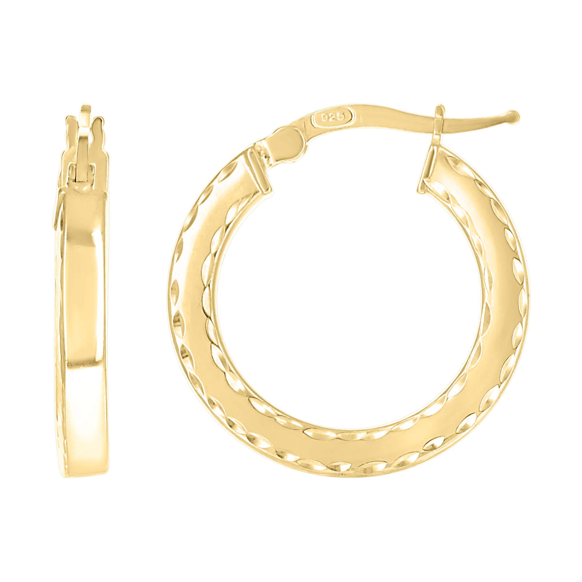 925 Sterling Silver Yellow-tone Womens Diamond-Cut Square Tube Hoop Earrings