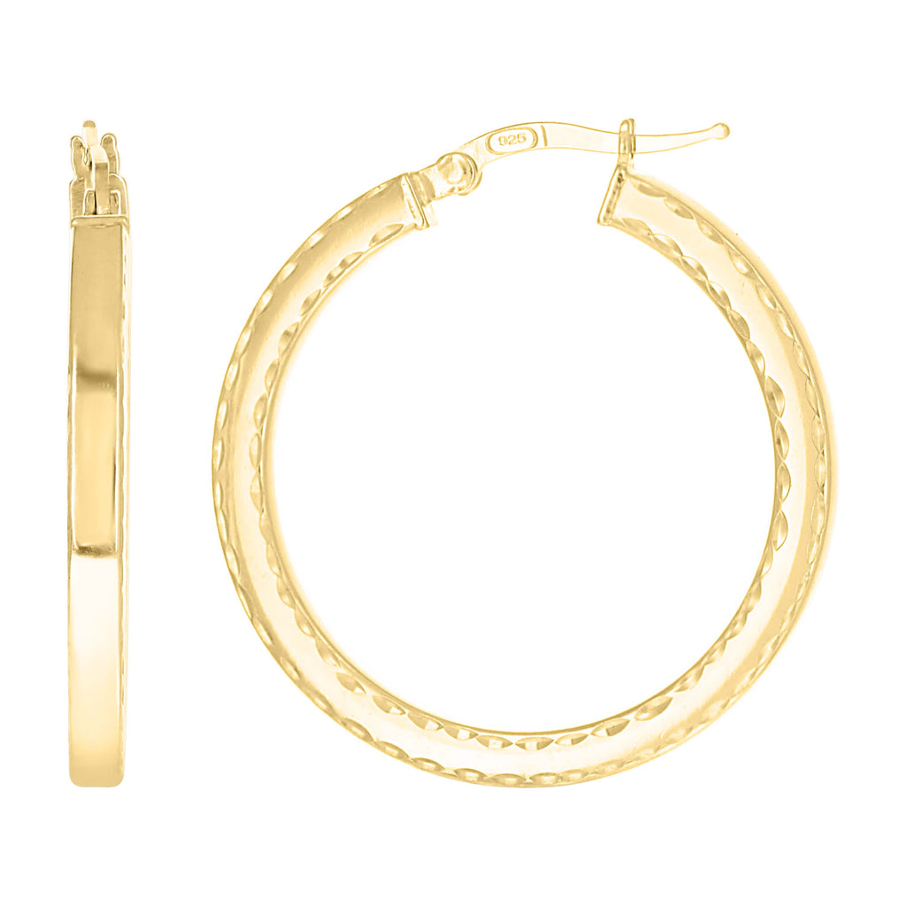 925 Sterling Silver Yellow-tone Womens Diamond-Cut Square Tube Hoop Earrings