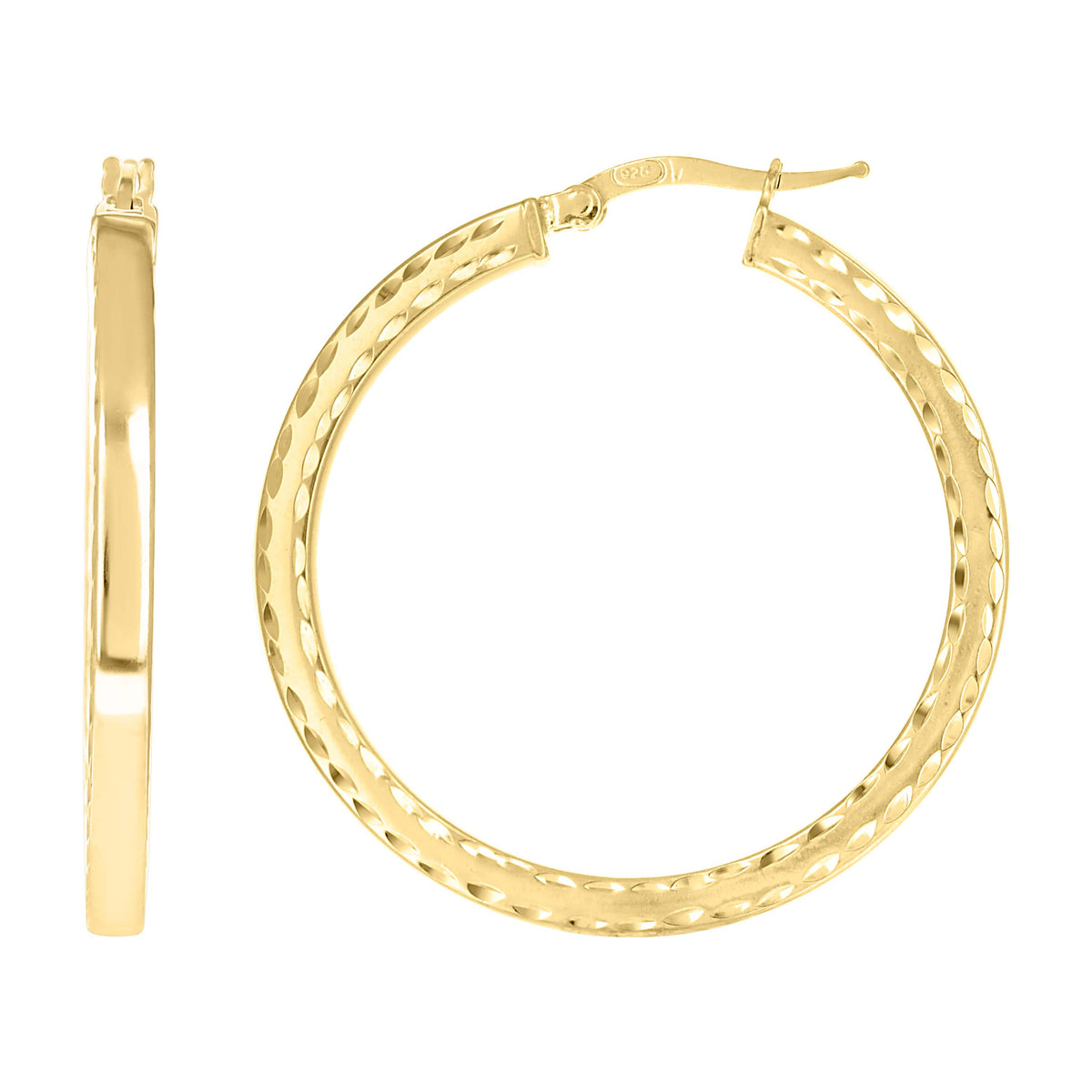 925 Sterling Silver Yellow-tone Womens Diamond-Cut Square Tube Hoop Earrings