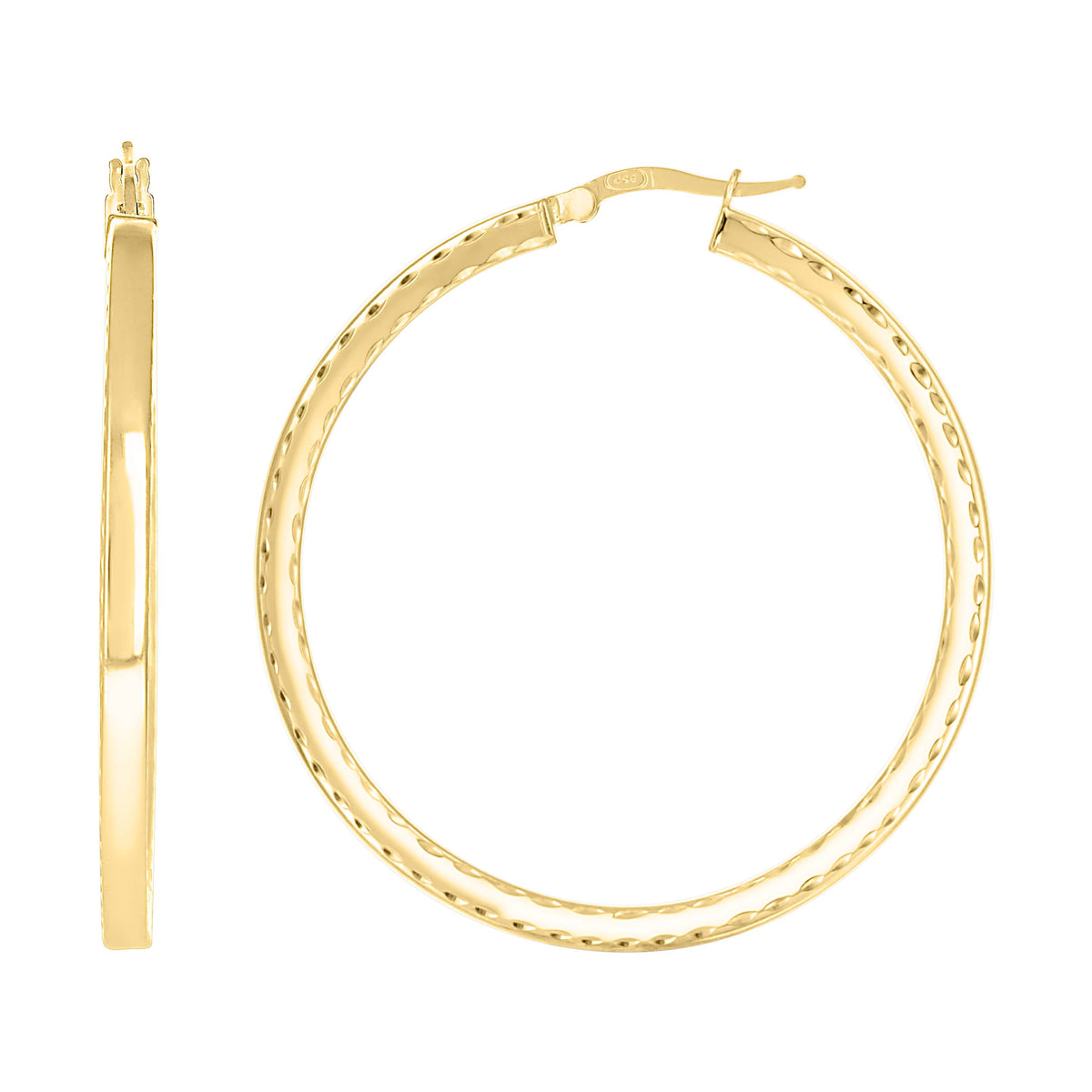 925 Sterling Silver Yellow-tone Womens Diamond-Cut Square Tube Hoop Earrings