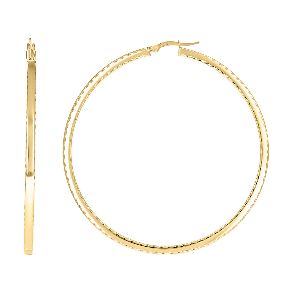 925 Sterling Silver Yellow-tone Womens Diamond-Cut Square Tube Hoop Earrings