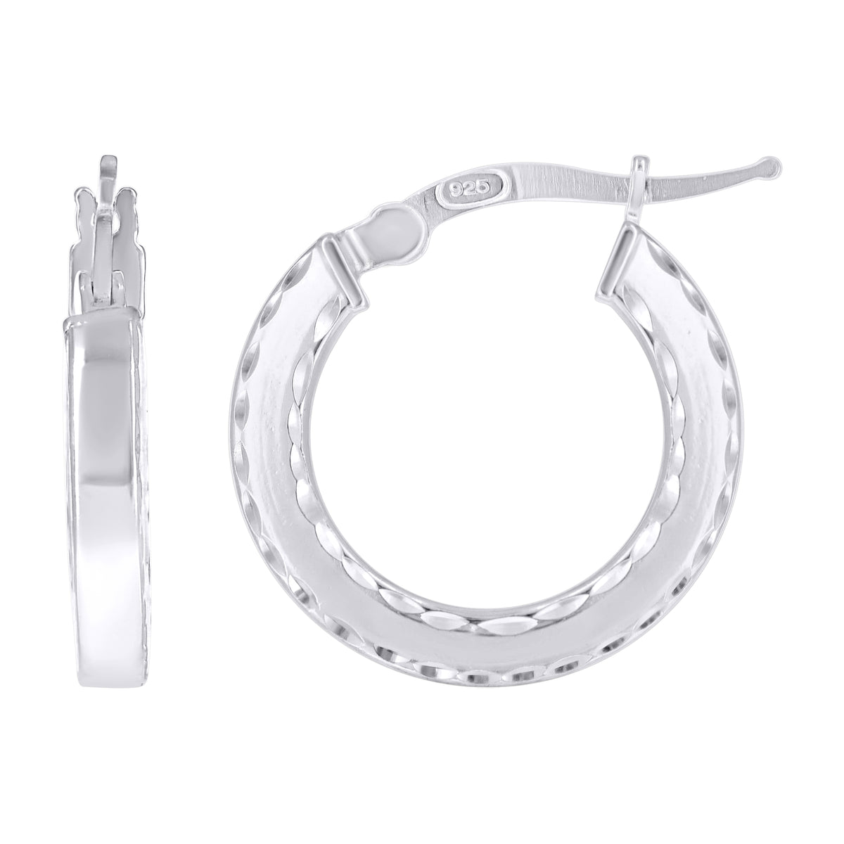 925 Sterling Silver Womens Diamond-Cut Square Tube Hoop Earrings