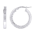 925 Sterling Silver Womens Diamond-Cut Square Tube Hoop Earrings