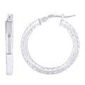 925 Sterling Silver Womens Diamond-Cut Square Tube Hoop Earrings