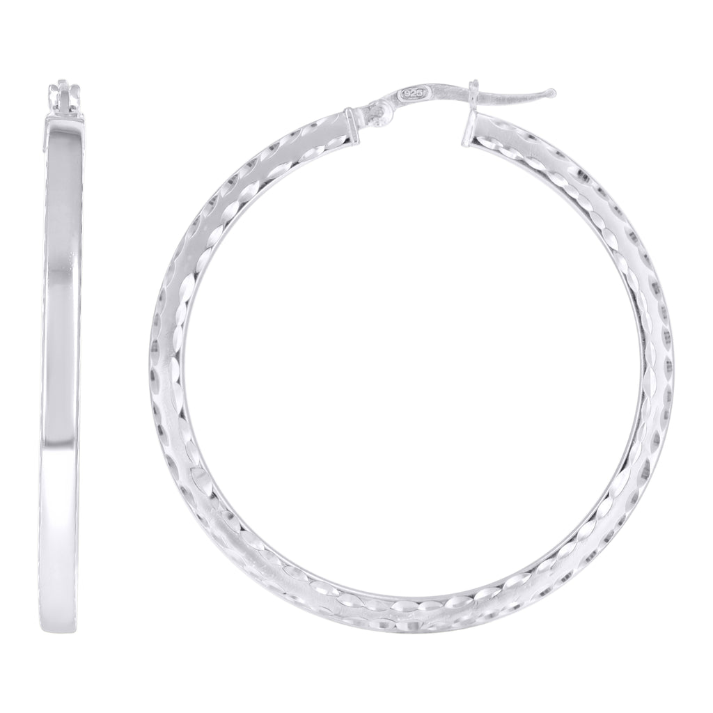 925 Sterling Silver Womens Diamond-Cut Square Tube Hoop Earrings