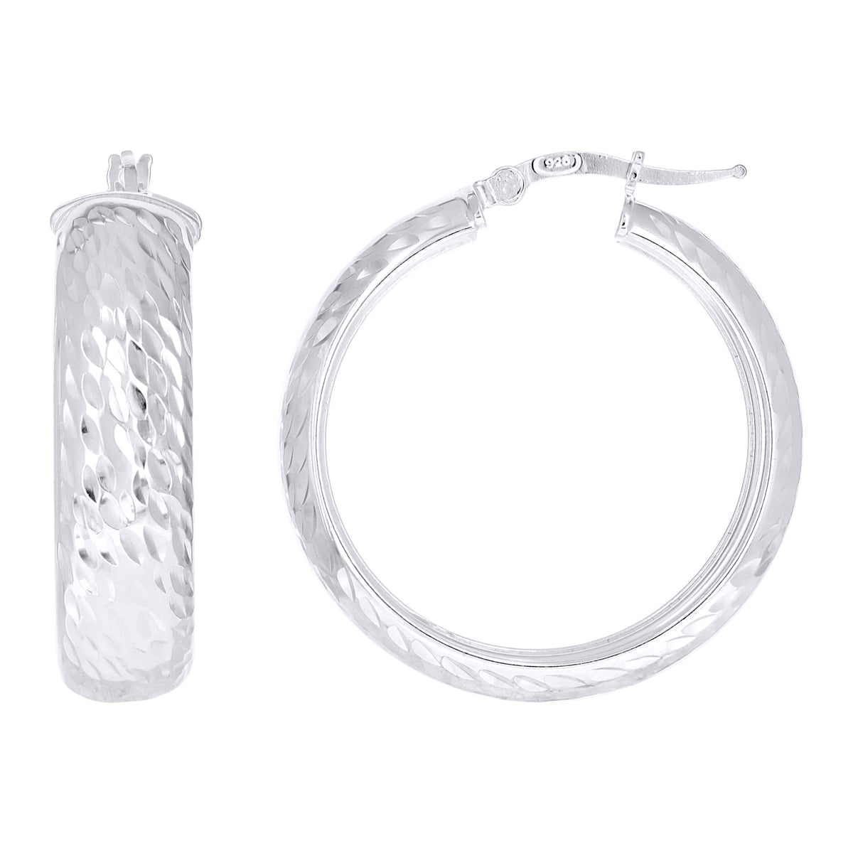 925 Sterling Silver Womens Diamond-Cut Round Tube Hoop Earrings