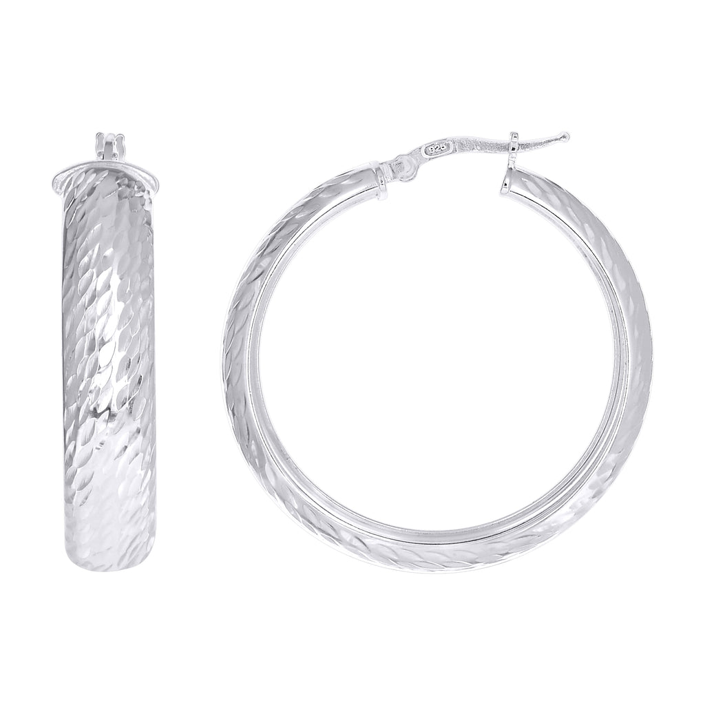 925 Sterling Silver Womens Diamond-Cut Round Tube Hoop Earrings