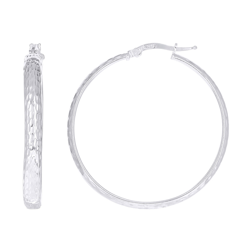 925 Sterling Silver Womens Diamond-Cut Round Tube Hoop Earrings