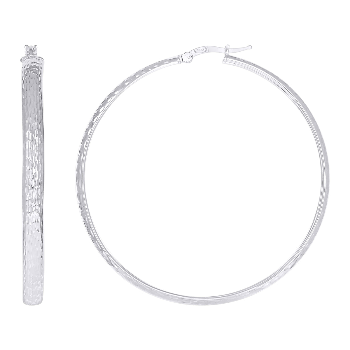 925 Sterling Silver Womens Diamond-Cut Round Tube Hoop Earrings