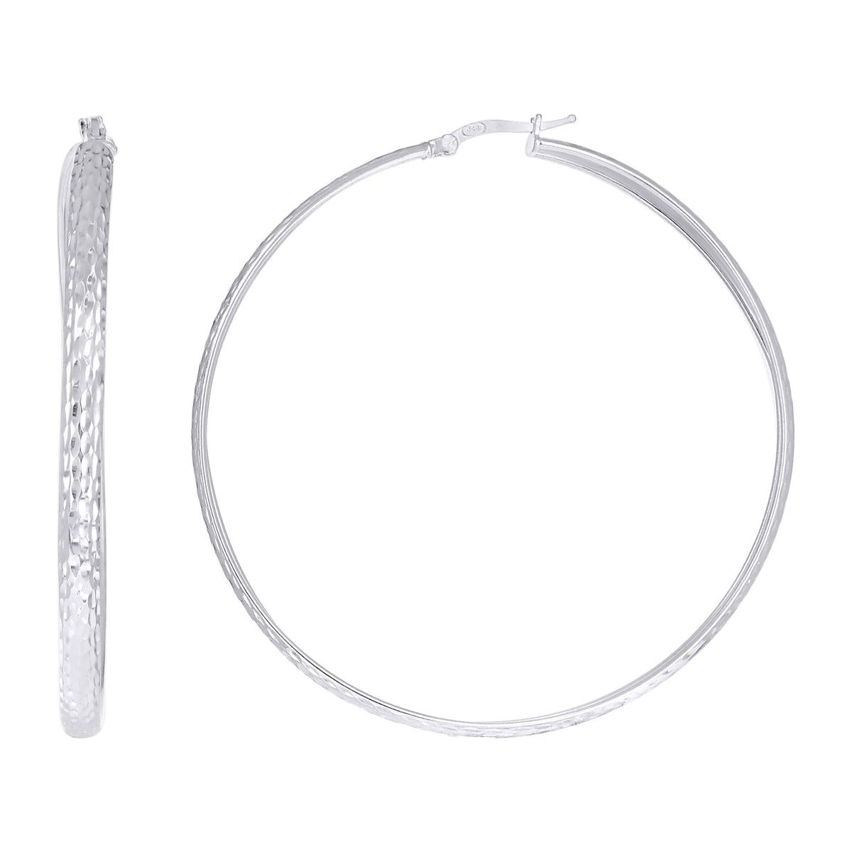 925 Sterling Silver Womens Diamond-Cut Round Tube Hoop Earrings