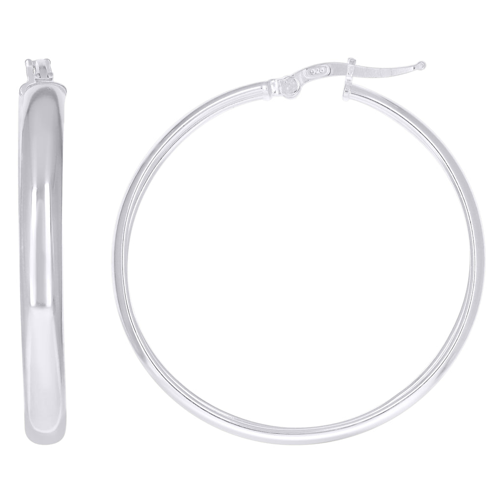 925 Sterling Silver Womens Round Tube Hoop Earrings