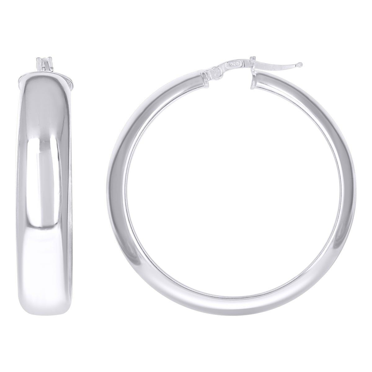925 Sterling Silver Womens Round Tube Hoop Earrings