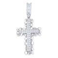 925 Sterling Silver Mens Baguette Round Cubic-Zirconia Nugget Cross Religious Charm Pendant