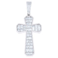 925 Sterling Silver Mens Baguette Round Cubic-Zirconia Cross Religious Charm Pendant