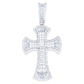 925 Sterling Silver Mens Baguette Round Cubic-Zirconia Cross Religious Charm Pendant