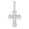 925 Sterling Silver Mens Baguette Round Cubic-Zirconia Crucifix Cross Religious Charm Pendant