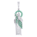 925 Sterling Silver Mens Green Cubic-Zirconia St. Jude Religious Charm Pendant