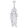 925 Sterling Silver Mens Baguette Round Cubic-Zirconia St. Jude Religious Charm Pendant