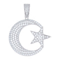 925 Sterling Silver Mens Cubic-Zirconia Crescent Moon Star Celestial Charm Pendant