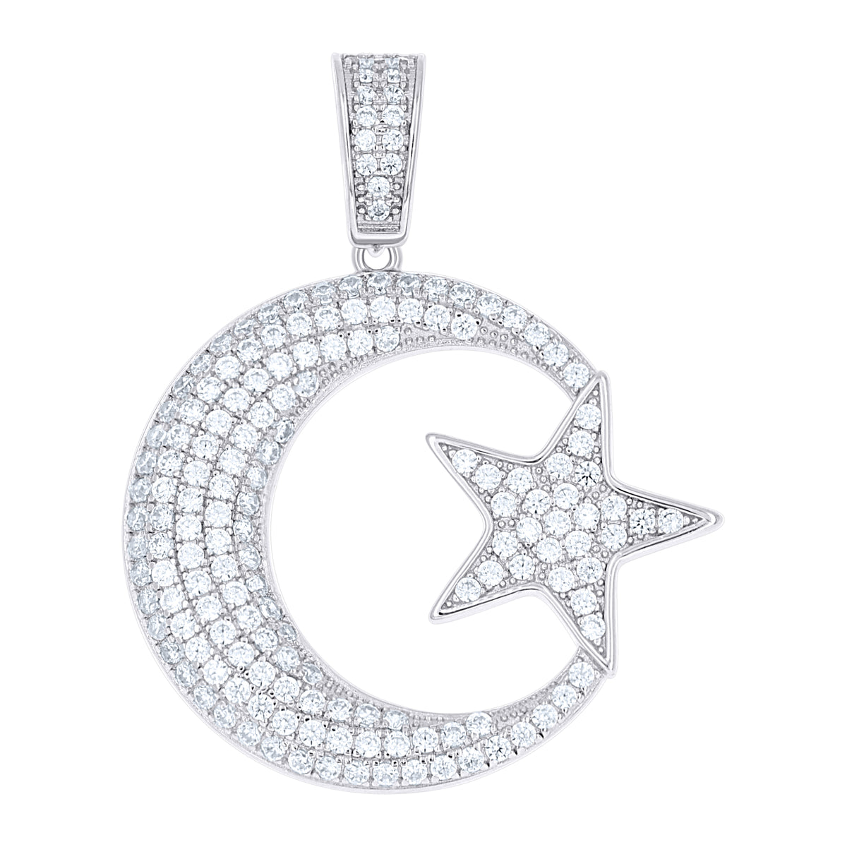 925 Sterling Silver Mens Cubic-Zirconia Crescent Moon Star Celestial Charm Pendant