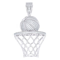 925 Sterling Silver Mens Cubic-Zirconia Basket Ball Sports Charm Pendant