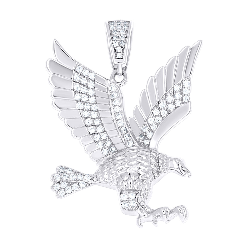 925 Sterling Silver Mens Cubic-Zirconia Bald Eagle Bird Wild Life Charm Pendant