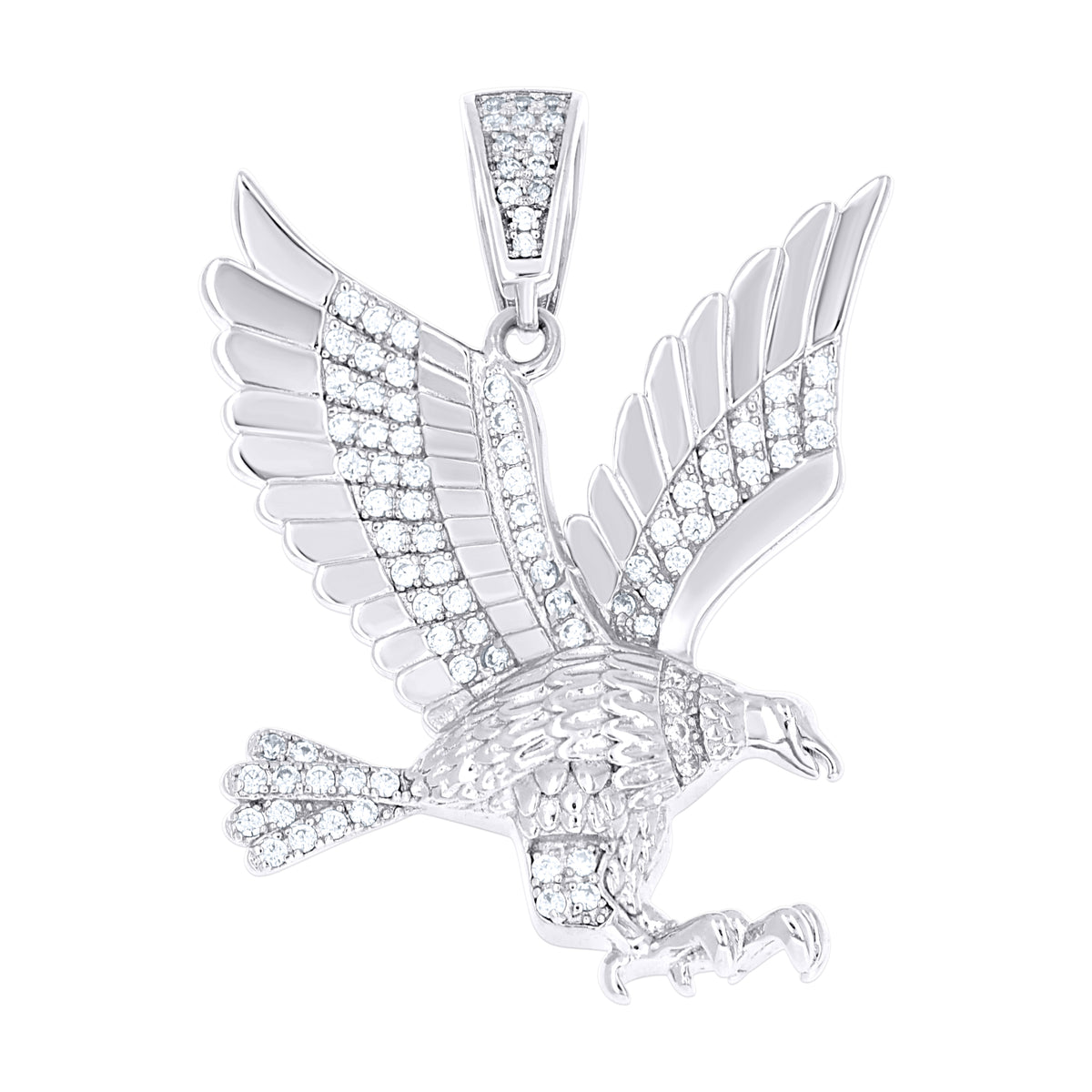 925 Sterling Silver Mens Cubic-Zirconia Bald Eagle Bird Wild Life Charm Pendant