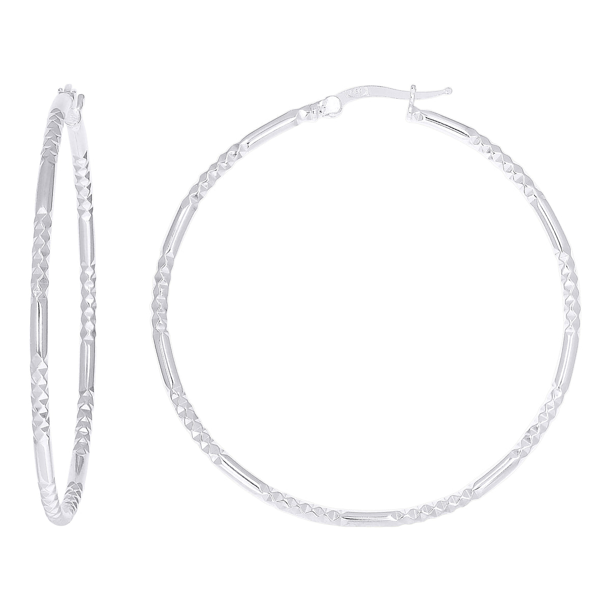 925 Sterling Silver Womens Diamond-Cut Patterned 2mm Round Tube Hoop Earrings