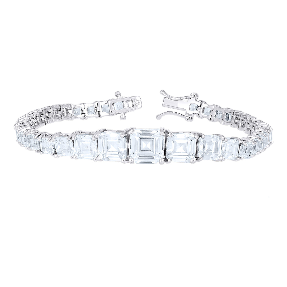 925 Sterling Silver Womens Princess-cut Cubic-Zirconia Tennis Bracelet 7.25 Inches