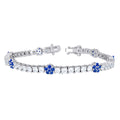925 Sterling Silver Womens Blue White Cubic-Zirconia Flower Tennis Bracelet 7 Inches