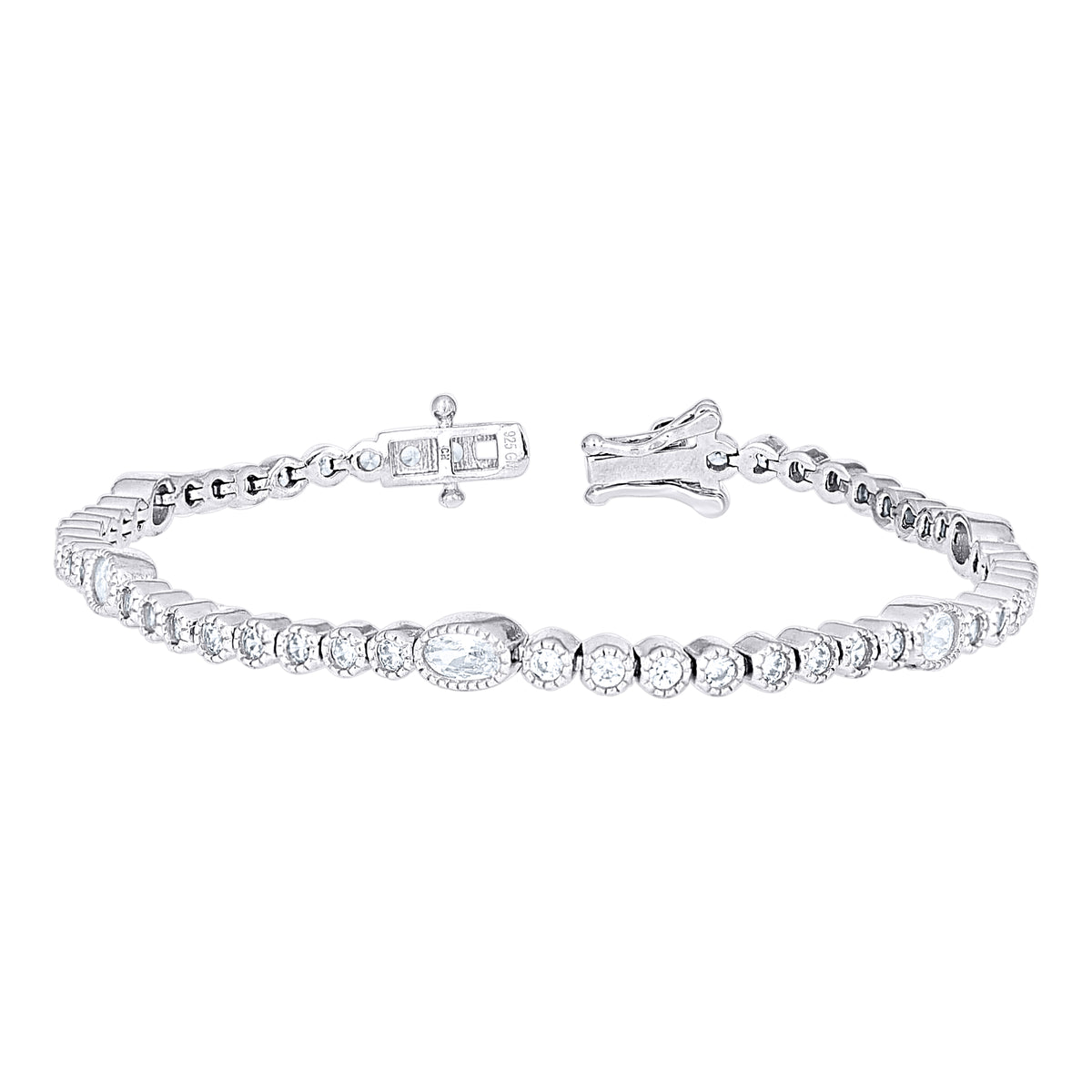 925 Sterling Silver Womens Oval Round Cubic-Zirconia Tennis Bracelet 7 Inches