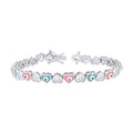 925 Sterling Silver Womens Cubic-Zirconia Enameled Evil Eye Hearts Fashion Link Bracelet 7 Inches