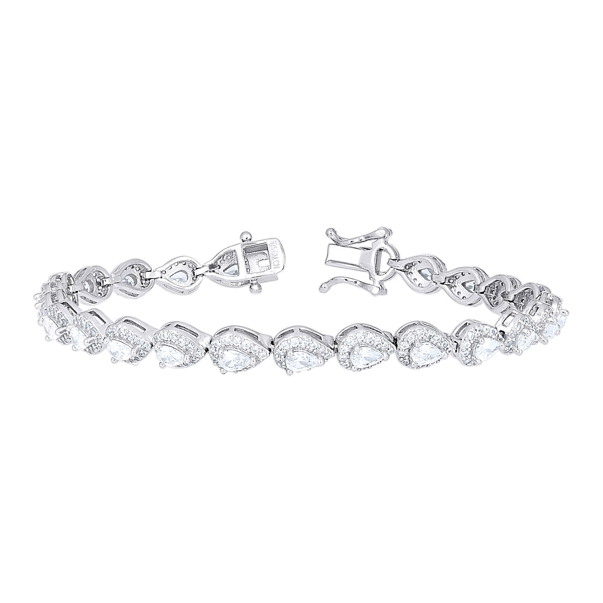 925 Sterling Silver Womens Pear Round Cubic-Zirconia Teardrop Fashion Link Bracelet 7 Inches