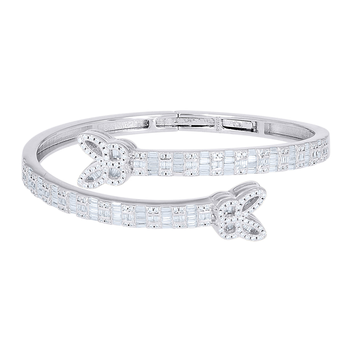 925 Sterling Silver Womens Baguette Round Moissanite Butterfly Fashion Bangle