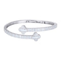 925 Sterling Silver Womens Baguette Round Moissanite Clover Good Luck Bangle