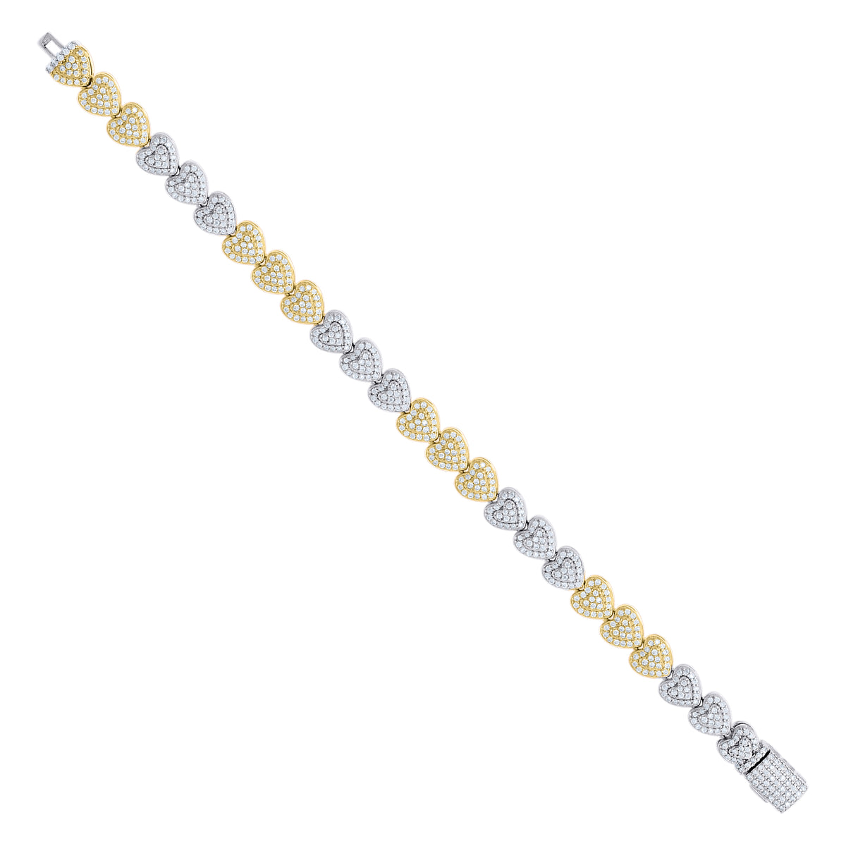 925 Sterling Silver Yellow-Tone Womens Moissanite Heart Link Bracelet 7 Inches
