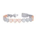 925 Sterling Silver Rose-Tone Womens Baguette Round Moissanite Heart Link Bracelet 8 Inches