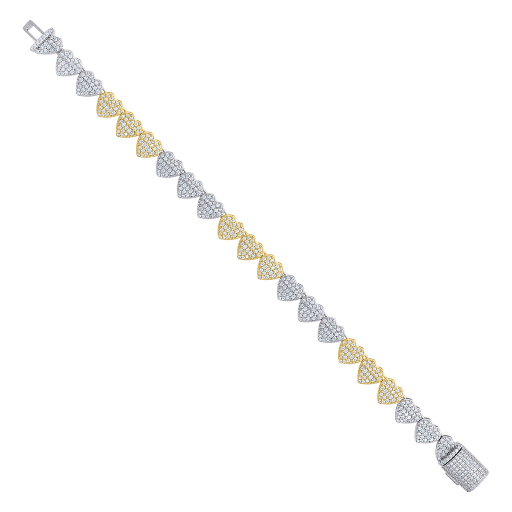 925 Sterling Silver Yellow-Tone Womens Baguette Round Moissanite Heart Link Bracelet 8 Inches