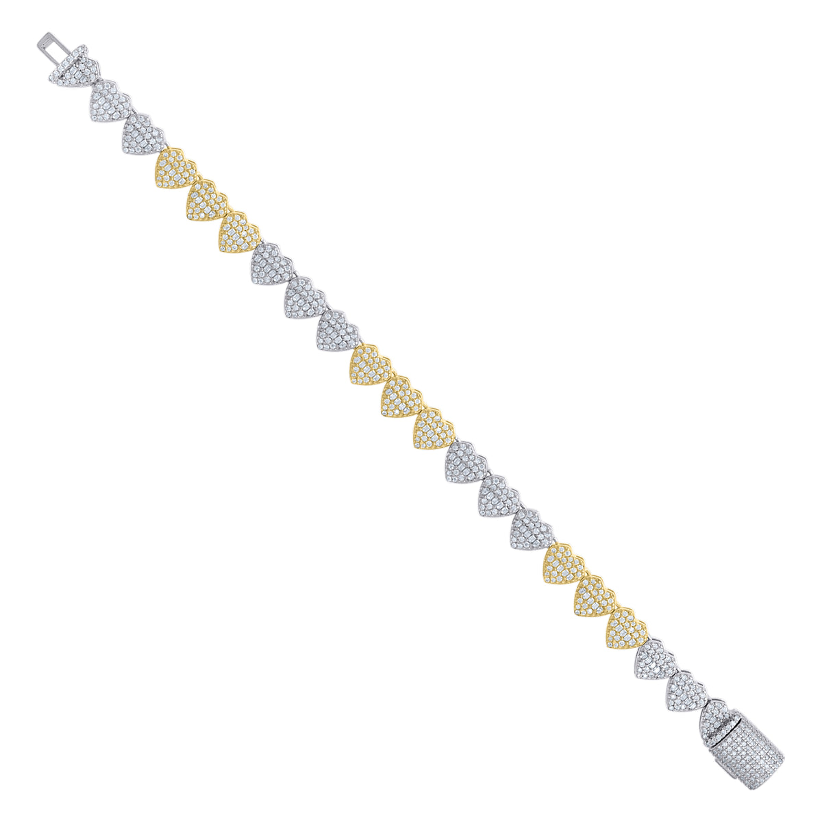 925 Sterling Silver Yellow-Tone Womens Baguette Round Moissanite Heart Link Bracelet 8 Inches