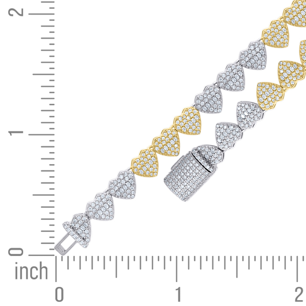 925 Sterling Silver Yellow-Tone Womens Baguette Round Moissanite Heart Link Bracelet 8 Inches