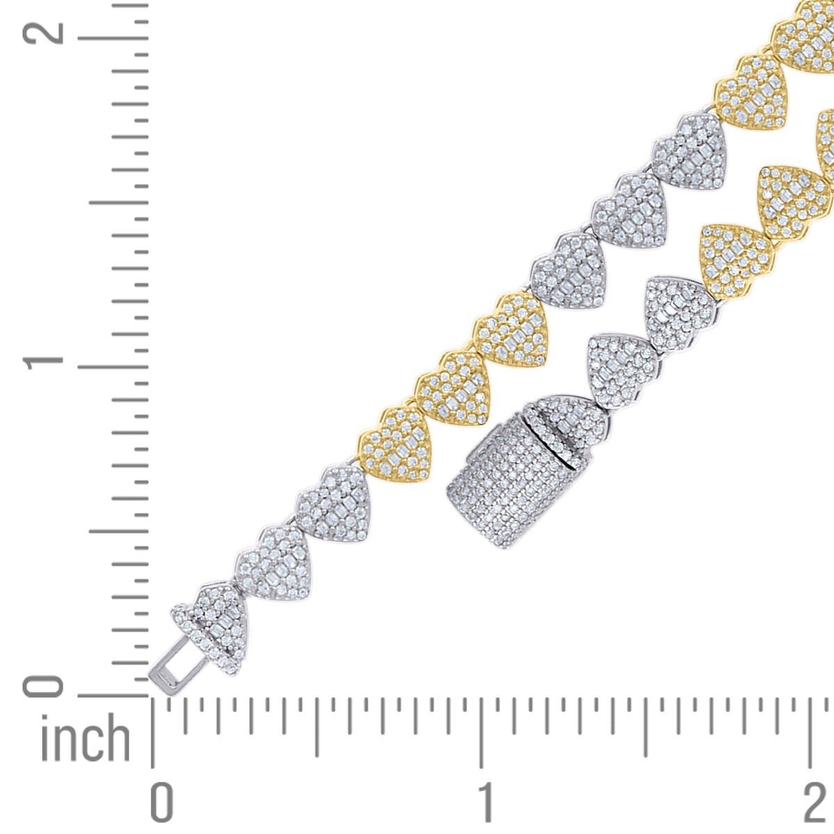 925 Sterling Silver Yellow-Tone Womens Baguette Round Moissanite Heart Link Bracelet 8 Inches