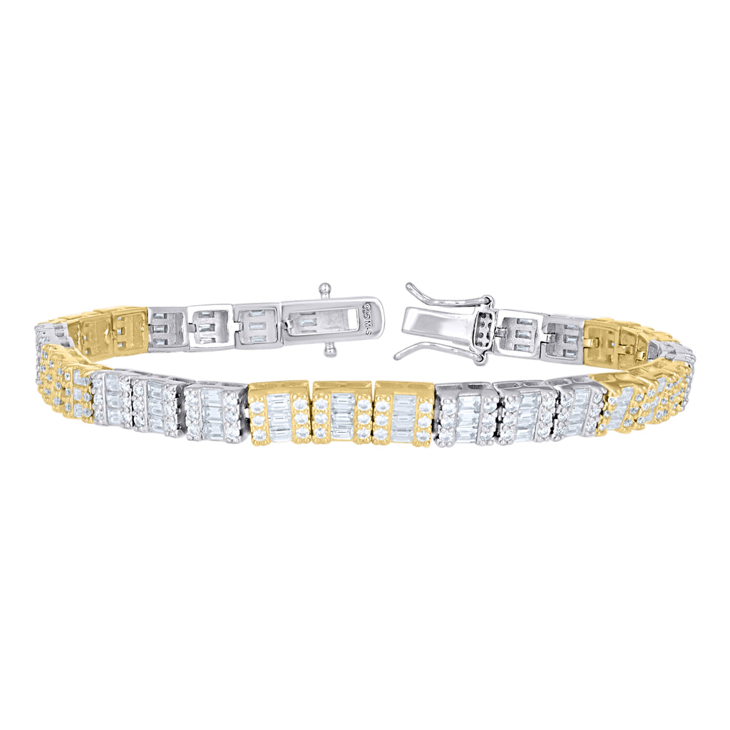 925 Sterling Silver Yellow-Tone Womens Moissanite Square Tennis Chain Bracelet 7.5 Inches