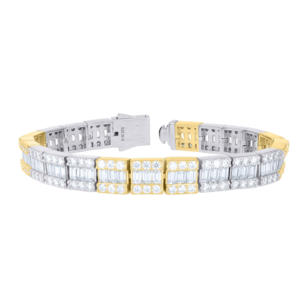 925 Sterling Silver Yellow-Tone Unisex Moissanite Square Tennis Chain Bracelet 8 Inches