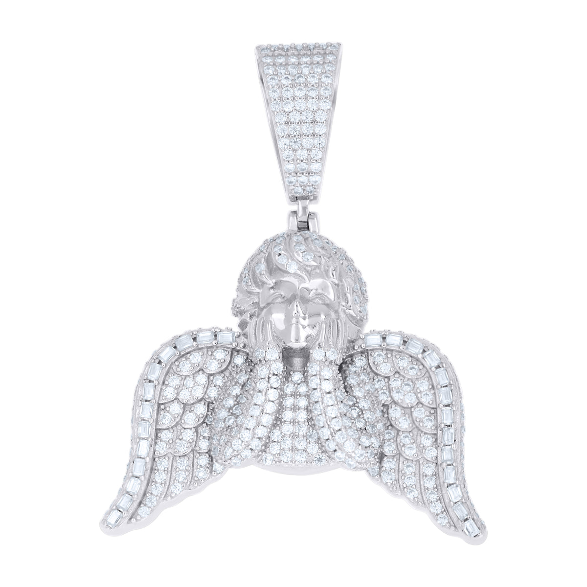 925 Sterling Silver Mens Moissanite Baby Angel Praying Angel Pendant