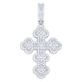 925 Sterling Silver Mens Baguette Round Moissanite Cross Religious Pendant
