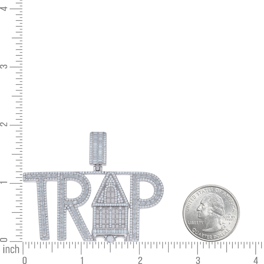 925 Sterling Silver Mens Baguette Round Moissanite Trap House Fashion Pendant